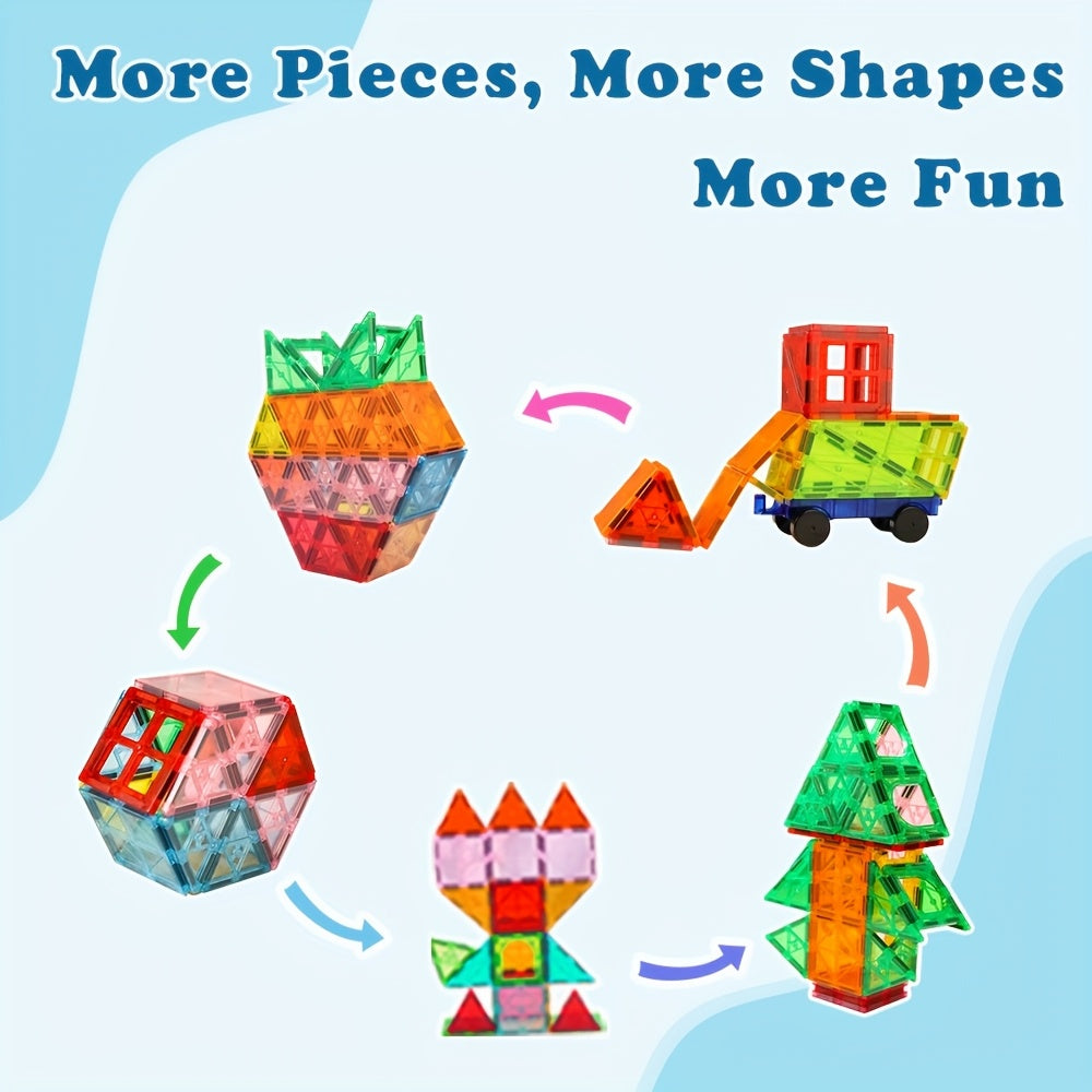 Magnetic Tiles 106pcs, 136pcs With 2 Cars, STEM Approved Educational Magnet Building Toys, Magnet Puzzles Stacking Blocks For Boys Girls, Best Birthday Christmas Gift For 3+ Years Old
