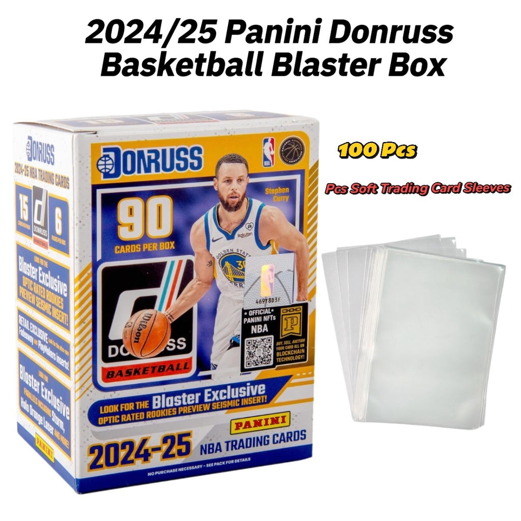 2024/25 Panini Donruss Basketball Blaster Box-Official NBA Factory Sealed Trading Cards (6pcs)+100pcs Soft Trading Card Sleeves