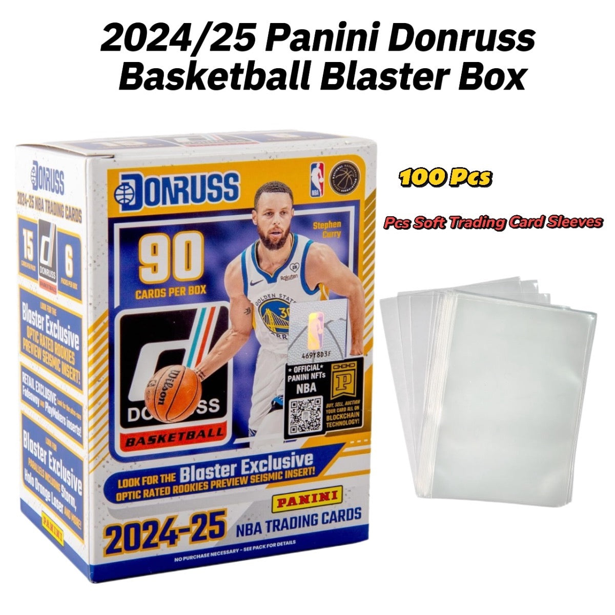 2024/25 Panini Donruss Basketball Blaster Box-Official NBA Factory Sealed Trading Cards (6pcs)+100pcs Soft Trading Card Sleeves