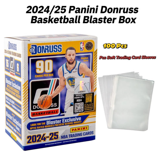 2024/25 Panini Donruss Basketball Blaster Box-Official NBA Factory Sealed Trading Cards (6pcs)+100pcs Soft Trading Card Sleeves