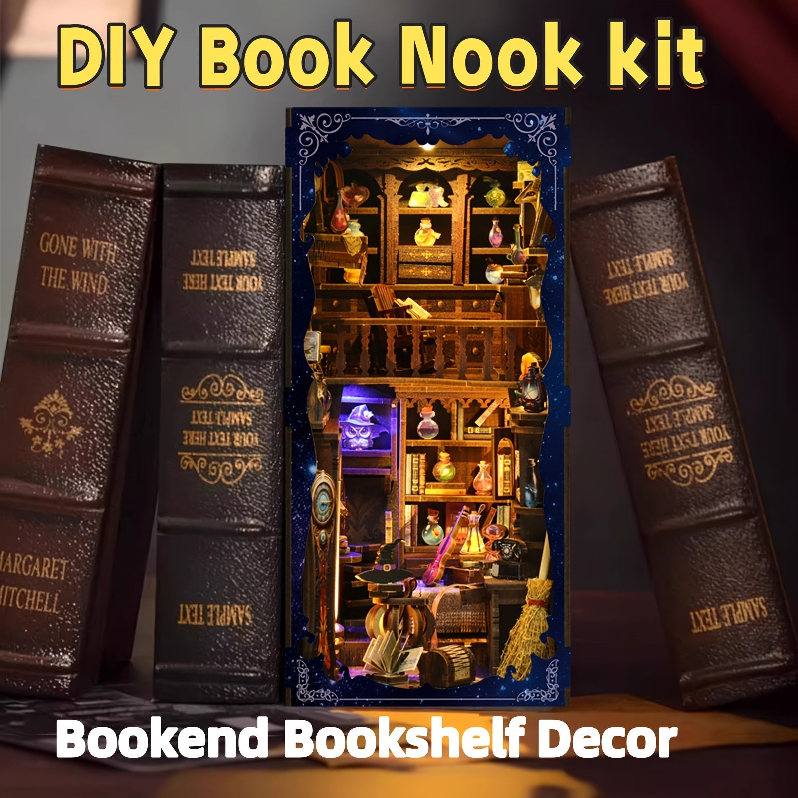 Book Nook Kit, Magic House Dollhouse 3D Puzzle Book Nook, Bookshelf Insert Decor Alley DIY Miniature House Kit with LED Light, Crafts for Adults And Teens to Build-Creativity Gift