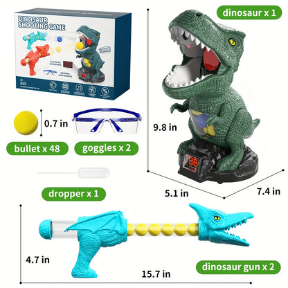 Dinosaur Shooting Game Toy with 12 Bullets Googles And 1 Launcher/ 48 Bullets Googles And 2 Launchers, Movable Dino Shooting Toy with Sound Light And Spray Boys Toys for 3 Ages And Up