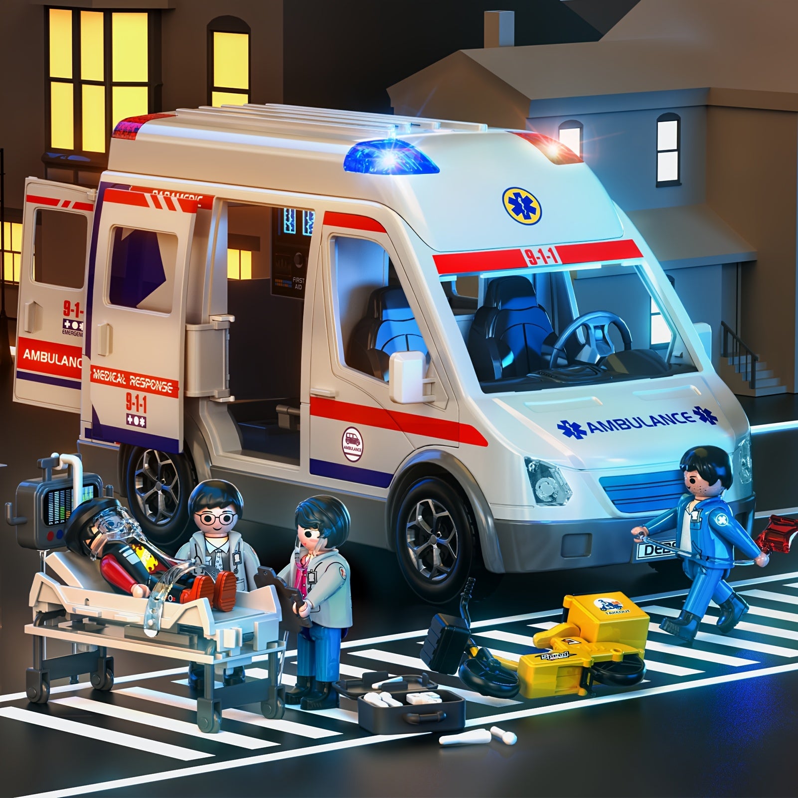 Kids' Emergency Vehicle Playset - Realistic White Ambulance with Flashing Lights & Sound, Friction-Powered, Ideal for Ages 3-8, Perfect Holiday or Birthday Gift, Playset for Youngsters|Playful Design|Durable Playset, Emergency Vehicle Playset|Playful Desi