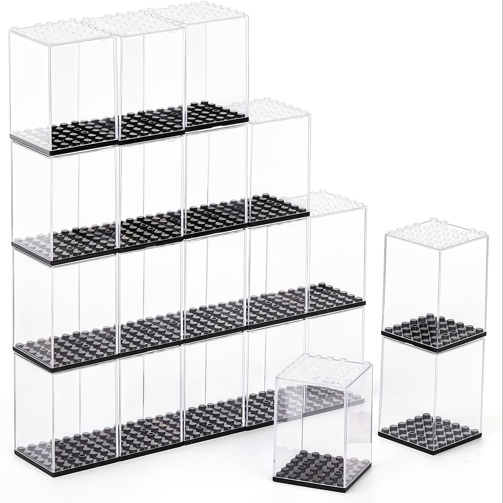 20pcs Minifigure Display Case Set - Clear Acrylic Stackable Storage Boxes for Action Figures, Collectibles & Building Blocks (2.7×1.9×1.9 Inch) - Small Toy Organizer with Dustproof Design