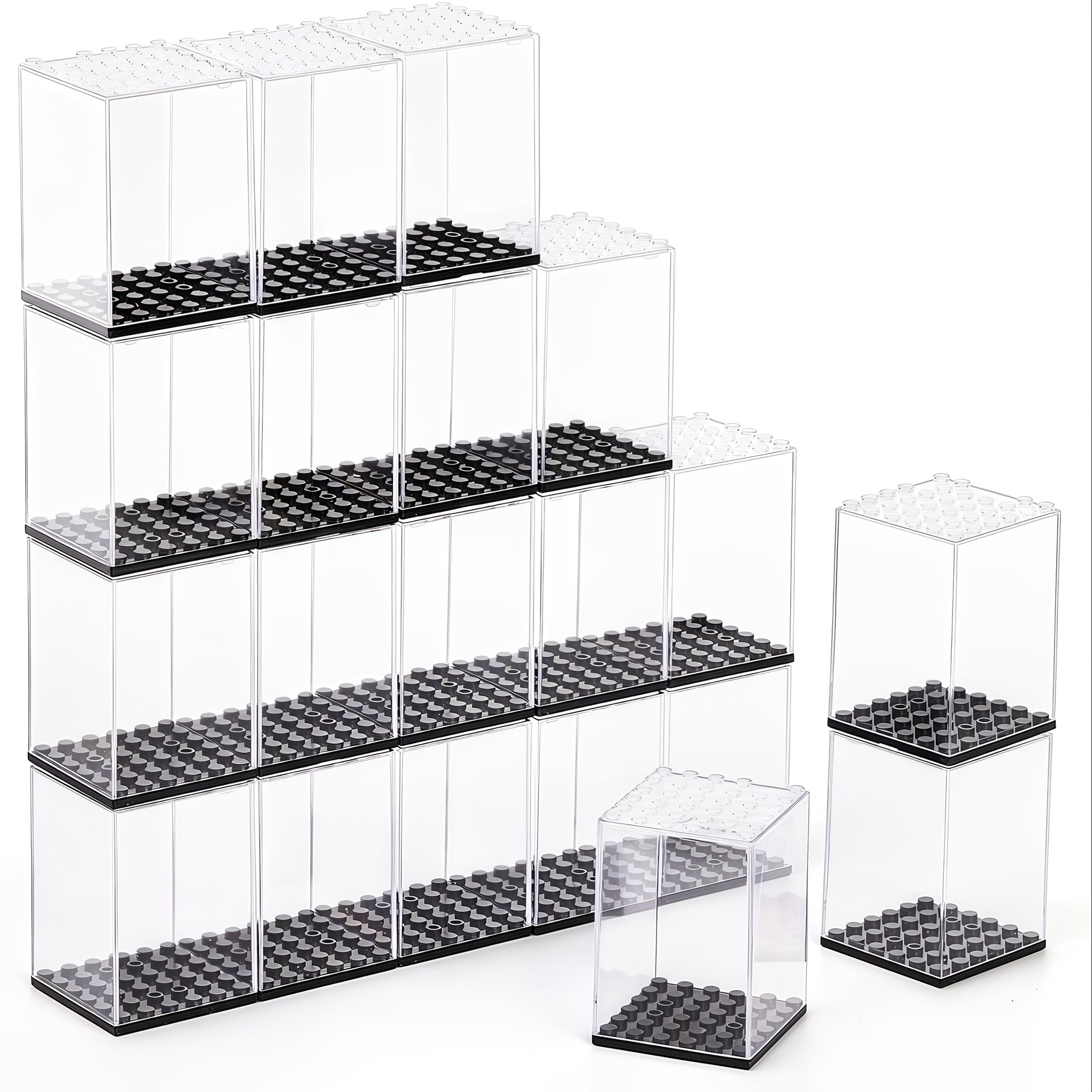 20pcs Minifigure Display Case Set - Clear Acrylic Stackable Storage Boxes for Action Figures, Collectibles & Building Blocks (2.7×1.9×1.9 Inch) - Small Toy Organizer with Dustproof Design