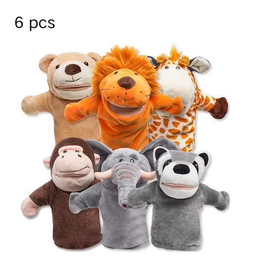 6pcs Multicolor Hand Puppet Zoo Animal Plush Puppets Suitable for Storytelling, Role Play & Teaching - Elephant, Giraffe, Lion, Bear, Raccoon, Monkey Puppets for Theater,, Christmas Gifts, Storytelling Toys