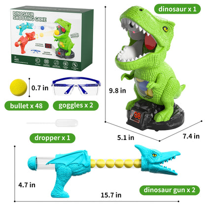 Dinosaur Shooting Game Toy with 12 Bullets Googles And 1 Launcher/ 48 Bullets Googles And 2 Launchers, Movable Dino Shooting Toy with Sound Light And Spray Boys Toys for 3 Ages And Up