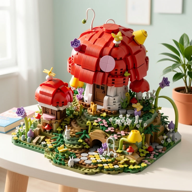 2000+ Pieces of New Fairy Mushroom House Building Blocks - A Mythical Mushroom House. M-Shaped Architectural Miniature Assembly Blocks. Birthday Gift. Decoration. Creative Toy. Home Desktop Decoration