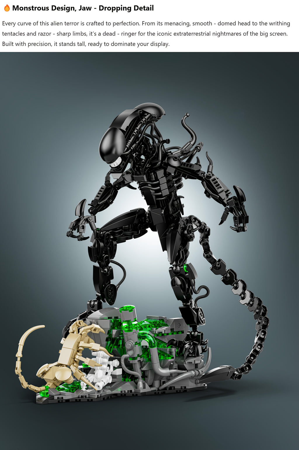 958+Pcs Cool Alien Building Block Set, Assembly of Sci-Fi Movie Battle Character Models in Black ABS, Christmas Gift