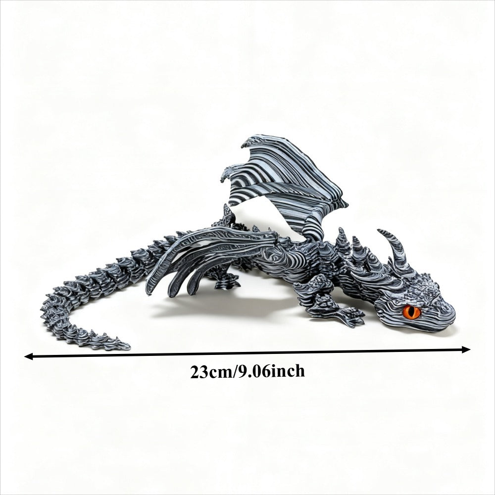 [3D Printed Dragon Statue] Cybernetic Dragon Statue, Random Eye Color - 3D Printed Black & White Swirl Figurine, Articulated Collectible Art for Desktop Display, Perfect for Teens 14+