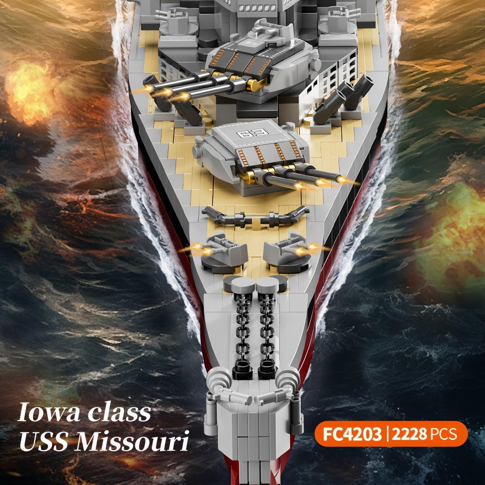 2228pcs, USS Missouri Battleship Construction Kit Building Block Set, Military Series Historical Warship Model, Adult Collection Display, Hobbyist Gift, FC4203