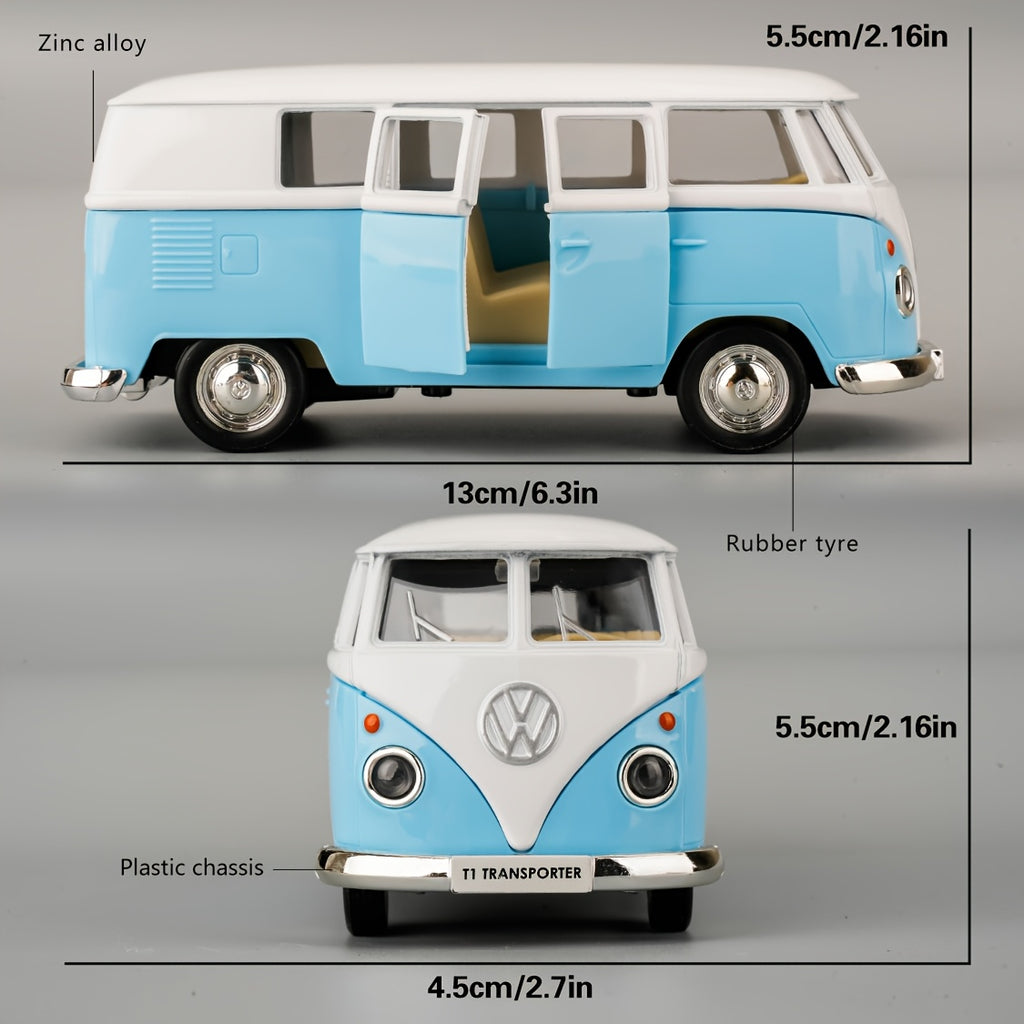 1:36 Volkswagen Bus Zinc Alloy Toy Car Model | Openable Doors, Pull-Back Vehicle, Highly Detailed Static Display Ornament, Collectible Miniature for Home Decor, Ideal Gift for Model Enthusiasts & Kids Ages 3+, Birthday Christmas Present