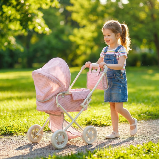 [Gifts for Girls] NPK Baby Stroller for Dolls | Trendy Pram-New Reborn for Doll Stroller Pram for Doll Size 14 to 24inch With Removable Cradle Basket, Suitable for Children 3-12 Years, Pink, Gifts for Girls (Small Bag Included)