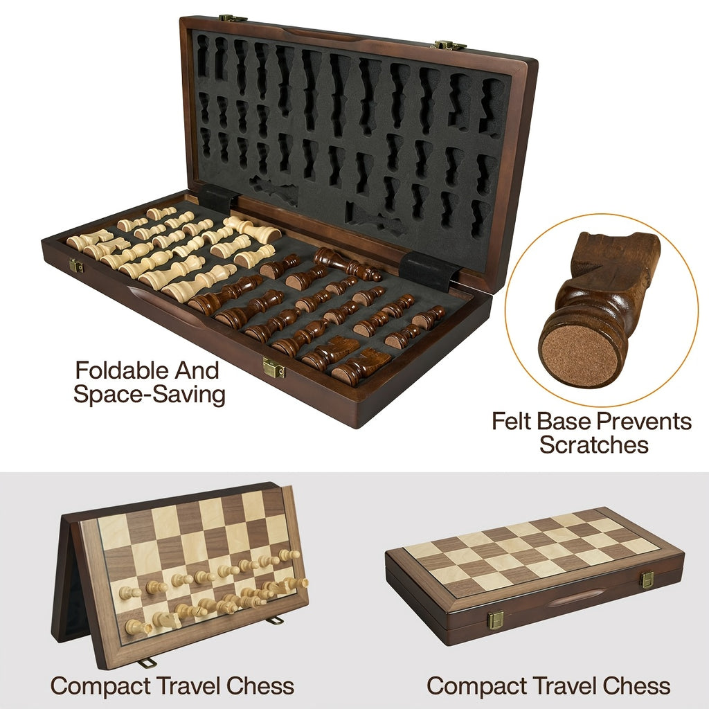 Magnetic Wooden Chess Set for Adults Kids 15 Inches Chess Borad with Handmade Pieces, Folding Portable Travel Unique Chess Game for Tournament Professional Beginner, Birthday And Christmas Gifts