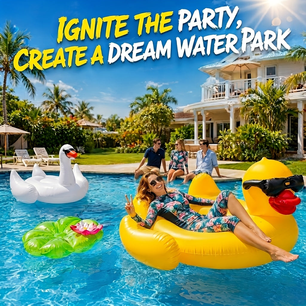 Oversized Duck Pool Float For Adults, 67-Inch XXL Inflatable Raft With 16 Inch Beach Ball, Swimming Pool Ride-On Rafts, Water Lounger Floats For Outdoor Lake, River, Beach, Pool Gatherings, Blow Up Floaties Summer Party Decoration(Holds Up To 300 Po
