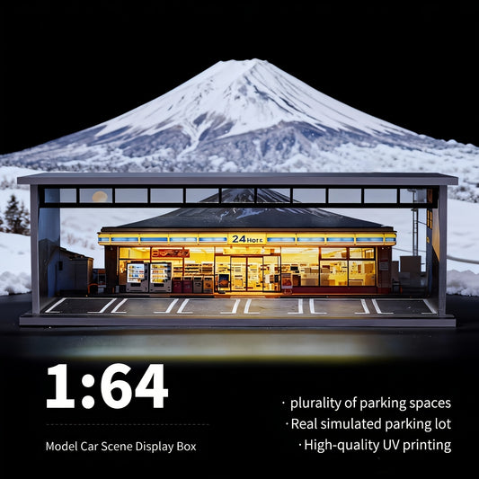 LED Light Up 1:64 Scale Garage Diorama | 6 Car Capacity, Clear Acrylic & Dust-Proof Design, Expandable Showcase, Perfect Gift for Collectors, PVC Material