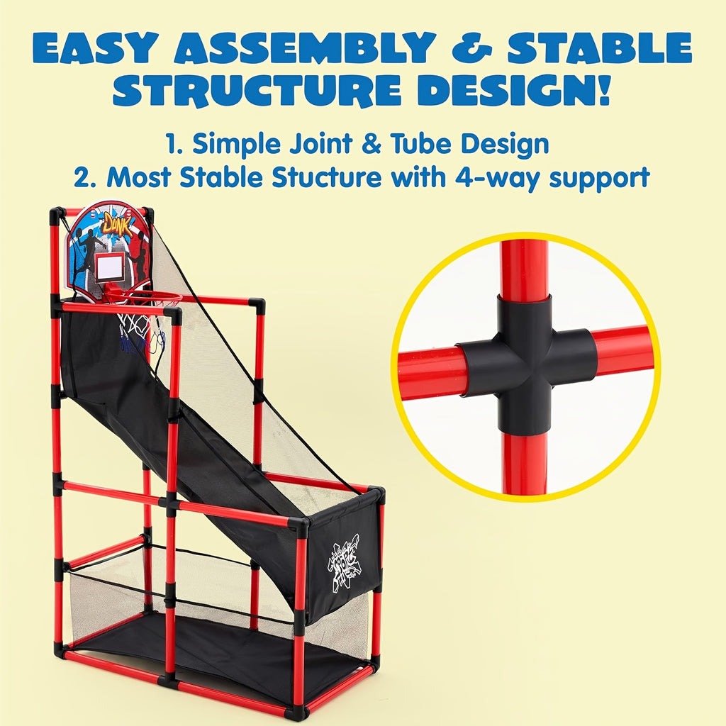 Arcade Basketball Game Set with 4 Balls And Hoop for Kids 3+ Years Old Indoor Outdoor Sport Play - Easy Set Up - Air Pump Included - Ideal for Competition