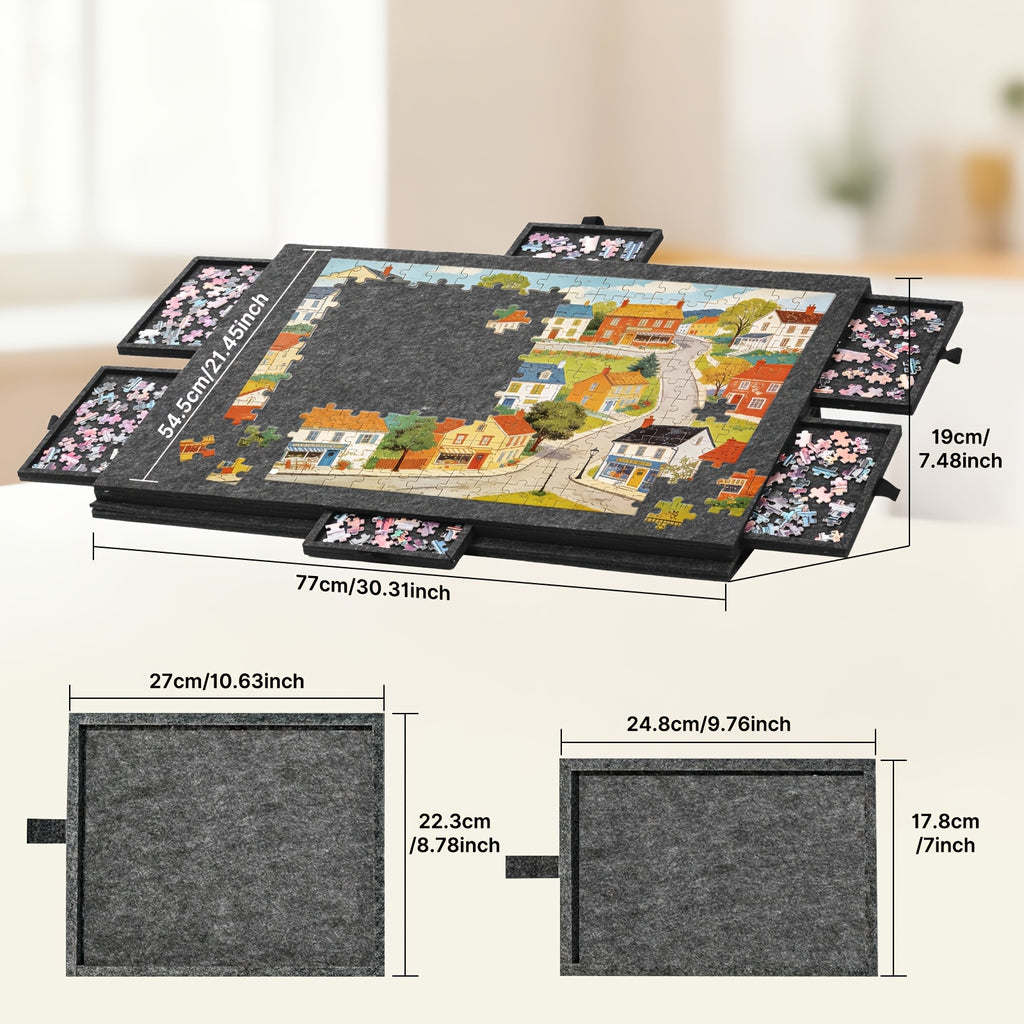 Foldable Puzzle Board Felt Mat, Suitable for Up to 1000pcs, Comes with 6 Drawers