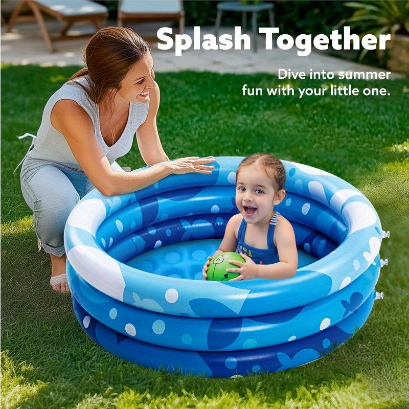 SYNCFUN 34"x10" Inflatable die Pool with Ocean Whale Pattern - 3-Ring Blue Pool for s & Dogs, 90lb Capacity, Portable Backyard Water Play Pit for Summer, Parties, Family Fun, Pet Cooling Station | Fun Play Area | Durable Inflatable for Halloween,Christmas