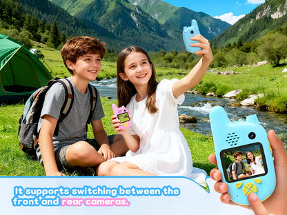 Video Walkie Talkies (2pcs) with Voice Changer, Video Call, Take A Picture, Dual Cameras for Indoor Play Camping Hiking Travel Birthday Gift, Outdoor Communication, Travel Essentials, Colorful Design, Durable(2412-2462MHZ)