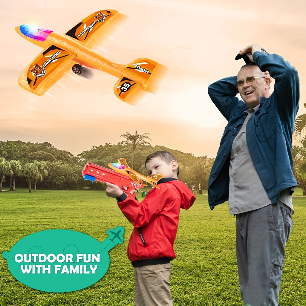 Airplane Launcher Toy with 3 Stickers - Interactive Flying Game, 2 Flight Modes, Durable PP Material, Easy Assembly - Ideal for Outdoor Play, Halloween, Christmas, Birthday Gifts for Ages 3-12