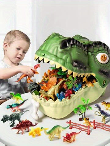 46pcs Dinosaur Toys for Boys - Realistic Jurassic Dinosaurs Figures with Eggs&Trees&Fence, Educational Toy for Youngsters, Creat a Dinosaur World with Parents and Friends, Ideal Easter Gifts for Kids