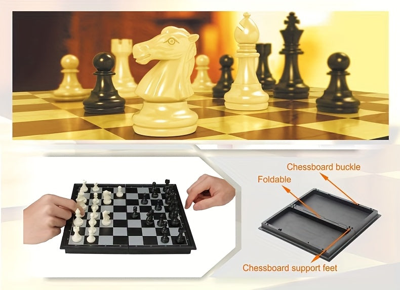 9.4 in Magnetic Chess Set Folding Portable, Travel Game for Inches Foldable Magnetic Chess Set, Travel-Friendly Educational Toy for Kids Adults, Interactive Games, Minimalist Chess
