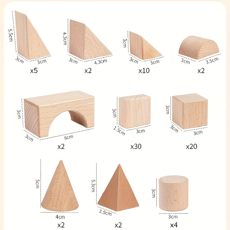 100pcs Solid Wood Block Set, Unpainted, Aiding Logical Thinking Development. Made of Beech Material, Suitable for 3-12 Year Old Children to Create Educational Toys. Boy Toy, Wooden Castle Set, Large Wooden Stacking Toy, Puzzle Toy, Toy