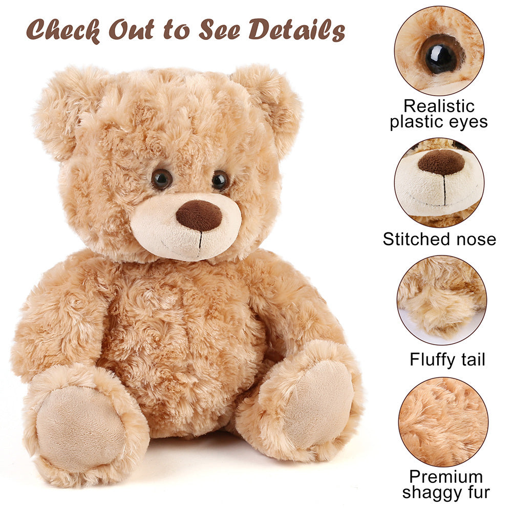 Brown Teddy Bear Stuffed Animal, 15 inch Cute Shaggy Stuffed Bear Plush Toy, Baby Shower Decoration, Valentines' Day Birthday Christmas Gift for Kids Girls Boys