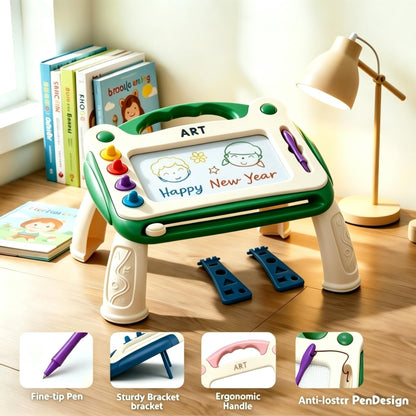 Upgraded 3in1 Kids Magnetic Drawing Board, Learning Kit, Doodle & Paint Toy, Reusable&Erasable,, Long Life. Gift for Boys Girls Birthday, Easter, Christmas, Halloween. Includes 4 Stamps+1 Pen+4 Stands; Portable:2 Stands, Color Random