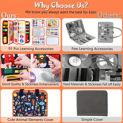 Busy Board, Toddler Travel Toys Sensory Toys, Learning Toys Educational Toys Gift for Toddlers 1 2 3 4, Activities Board