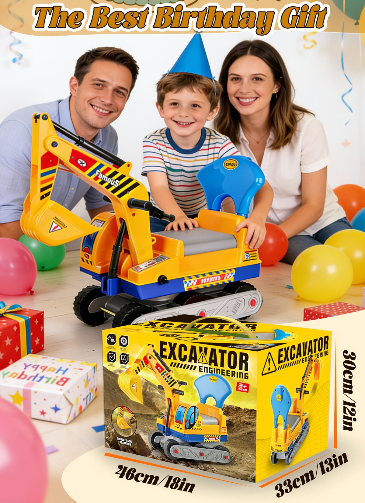 [Perfect Gift] Ride-On Excavator And Bulldozer Toys For Kids, Manual Excavator Scooters, And Ride-On Construction Vehicle Toys. Outdoor Toys Suitable For Boys And Girls Ages 3 And Up. The Perfect Gift For Children's Day Or Birthdays