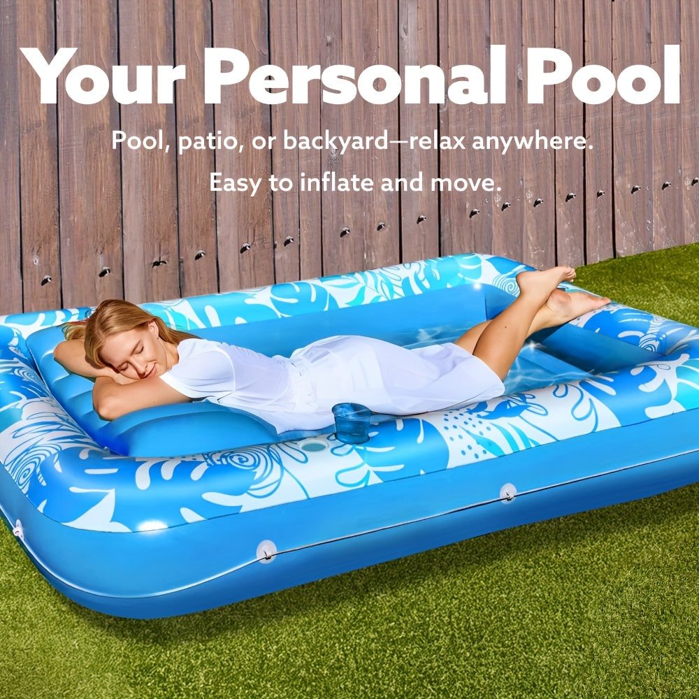 SYNCFUN 4 in 1 Suntan Tub Raft Floatie, Inflatable Tanning Pool Lounger Float, 70" X 46" Pool Floats Adult with Pillow, Sunbathing Bed Lounge for Water Blow Up Kids Ball Pit Party Gifts, L-Blue, Party Games & Activities