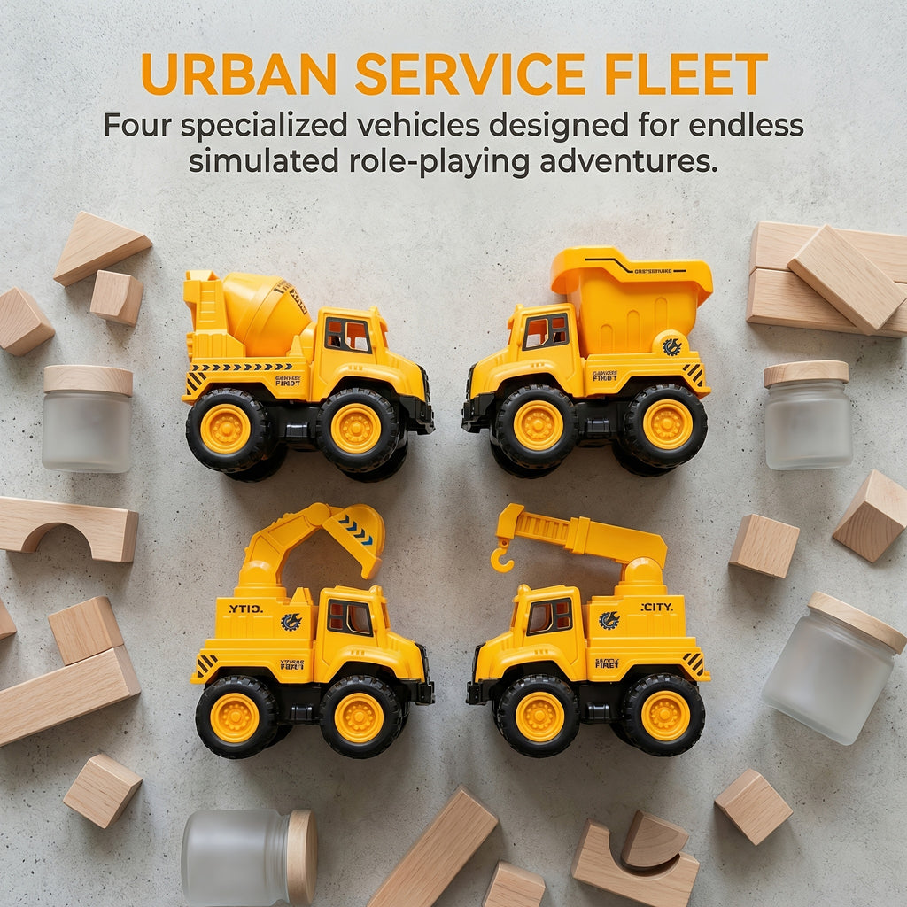 4pcs STEM Children's Construction Toy Vehicle Kit, Sandbox Excavator Construction Truck Dump Crane Cement Mixer, Encourages Hands-on Learning Imaginative Play-Perfect Gift for Halloween, Christmas