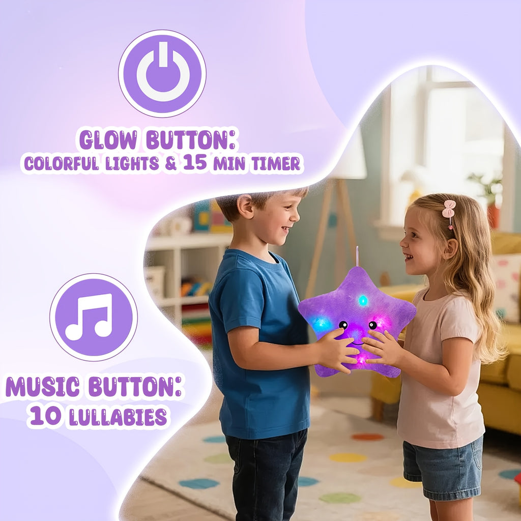 Musical Glowing Purple Star Plush Toy With Music - Soft Starlight Night Light, Melodic Plushie For Kids Bedrooms & Birthday Parties, Cute LED Stuffed Animal Gift For Children And Couples, Baby Shower, Perfect Graduation Season Present Choice