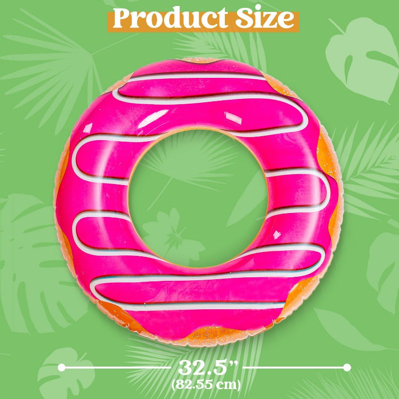 Glitter Donut Pool Float 32.5'' (3-Pack), Inflatable Swim Ring, Fun Balloon Ring Toy for Summer Pool Party And Donut Party Supplies