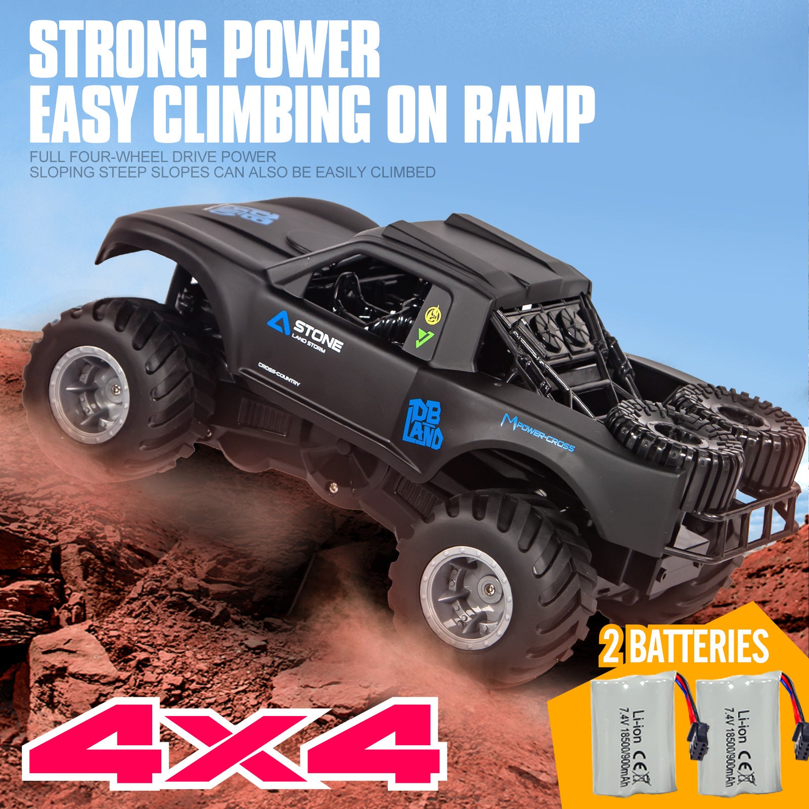 RC Trucks 4x4 Offroad Waterproof 1:16 Amphibious Remote Control Car with 2 Rechargeable Battery 4WD All Terrain Monster Truck RC Car for Boys 4-7 gift present