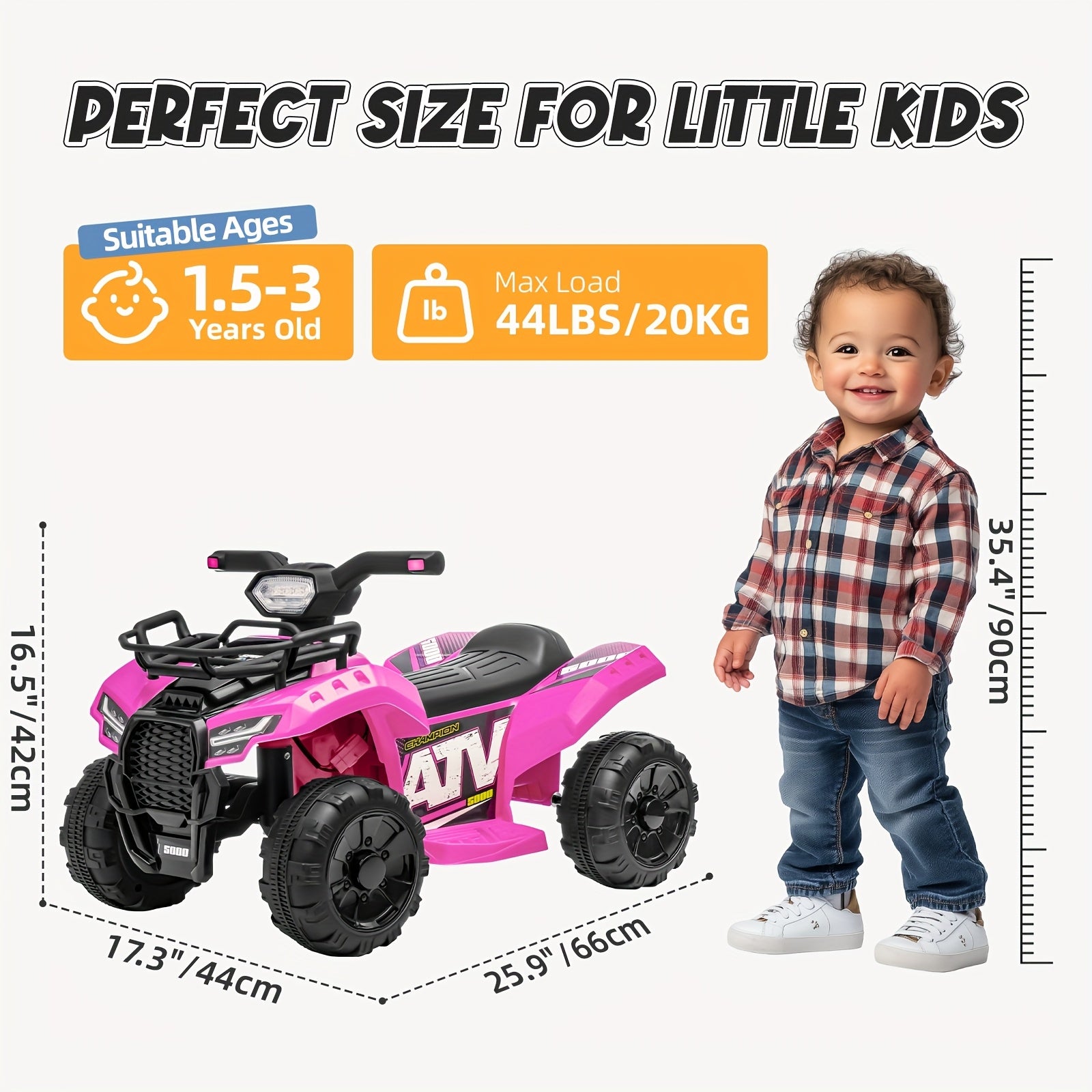 1pc 6V Kids Ride on Toy, 4-Wheeler Quad ATV with 1.2MPH Max Speed, Treaded Tires, Rubber Handles, Push-Button Go, Electric Ride on Toys Best Gifts for 18-36 Months Boys Girls