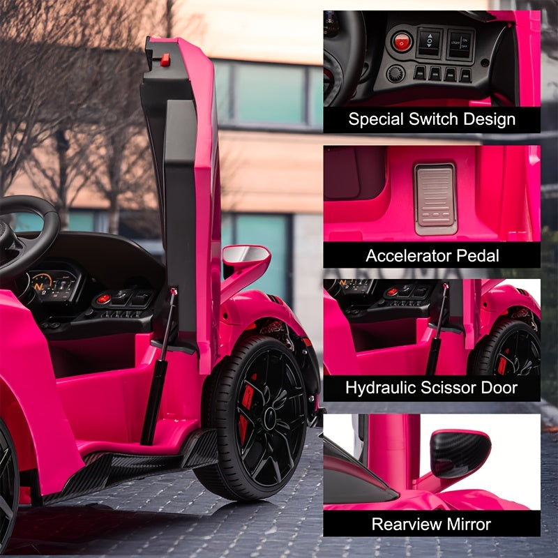 Kids Ride On Toy Car 12V Battery Powered Electric Vehicle, Ride On Toy for Children Christmas Gifts, with Hydraulic Doors, Parent Remote Control, LED Lights, MP3 Player, Smooth Start, 3 Speeds