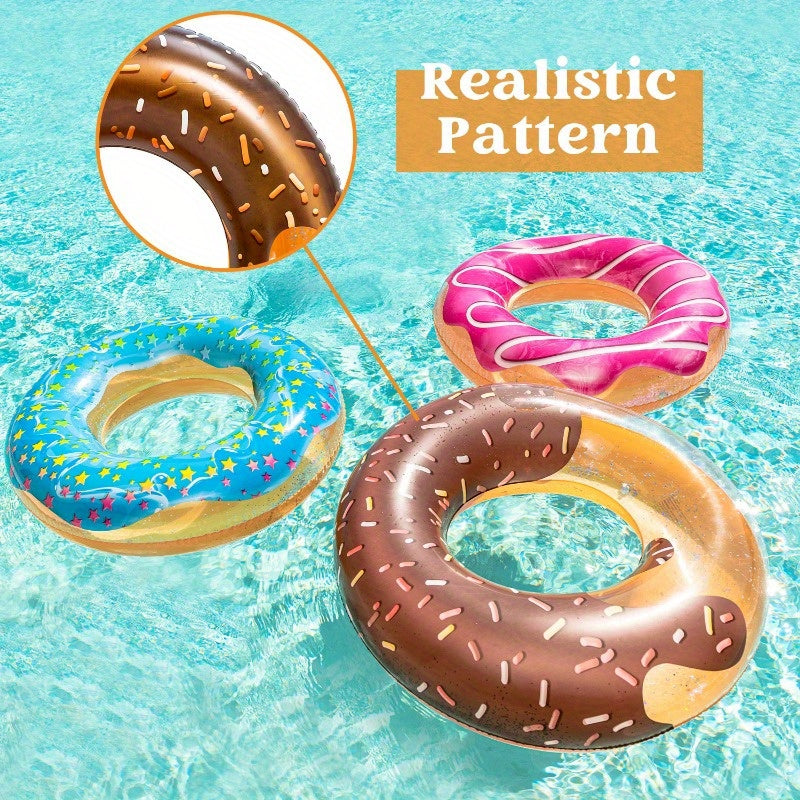Glitter Donut Pool Float 32.5'' (3-Pack), Inflatable Swim Ring, Fun Balloon Ring Toy for Summer Pool Party And Donut Party Supplies