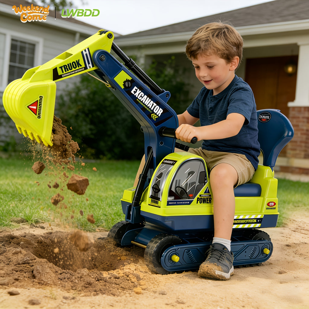 [Perfect Gift] Ride-On Excavator And Bulldozer Toys For Kids, Manual Excavator Scooters, And Ride-On Construction Vehicle Toys. Outdoor Toys Suitable For Boys And Girls Ages 3 And Up. The Perfect Gift For Children's Day Or Birthdays