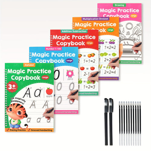 Large Magic Grooved Handwriting Practice Book for Kids - Reusable Christmas Gifts & Stocking Stuffers for Ages 3-8, Learn to Write Number Letter Tracing, Kindergarten Preschool Calligraphy 10.2×7.3