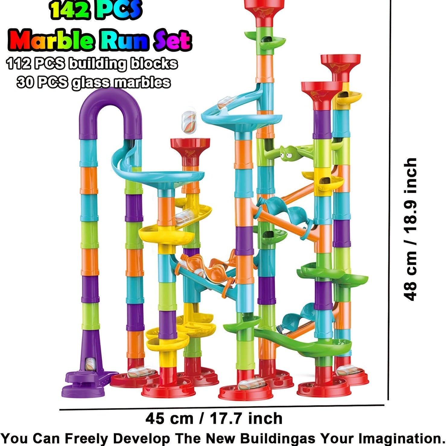 142/197pcs Marble Race Track Toys, Marble Run Set, Construction Building Blocks Game for Kids Birthday STEM Gifts, And Early Cognition, Hand Exercise, Parent-child Interaction, for Christmas Gifts, Best Gift for Holidays, Halloween, Christmas