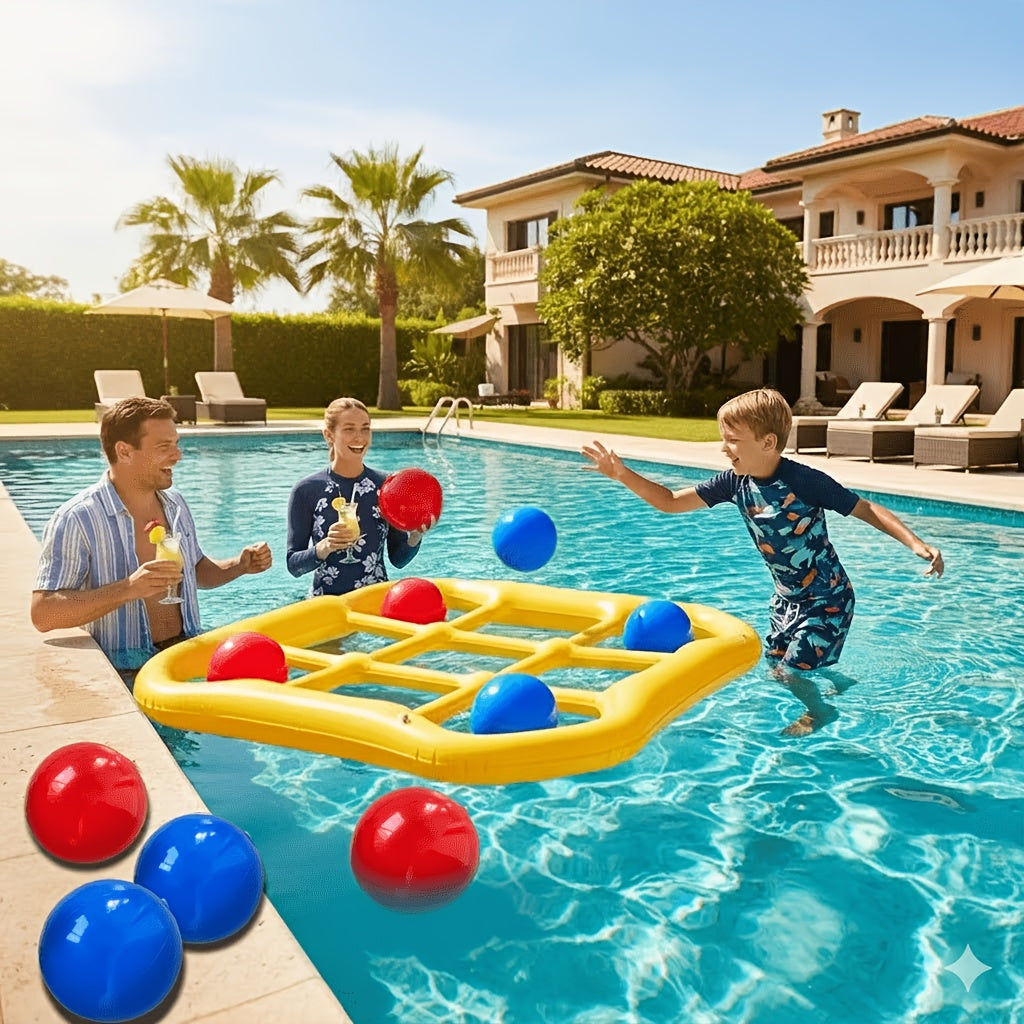 Inflatable Tic Tac Toe Pool Game Set - Comes with 10 Balls (5 Blue, 5 Red) And Air Pump - Floating Water Toys for Swimming Pool, Lake And Pool Party Fun for Family