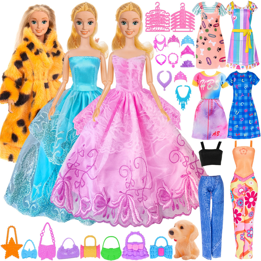 Set of 50pcs of Stylish Clothing And Additions for 11.5-Inch Dolls, Featuring a Fur Coat, Princess Dresses, Trendy Slip Dresses, Outfits, And Bikinis, Perfect As a Christmas Gift for Girls Aged 3 And Up