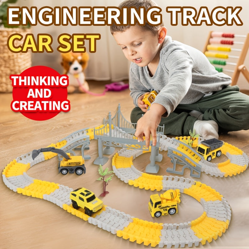 [Kids' Birthday Gifts] Tong Li Kids' Versatile Track Car Toys, Engineering Track Set, 3-8 Kids' Birthday Gifts Creative Building Electric Track Cars, Assembled Track Cars, Track Obstacle Challenge Cars, Train & Race Car Track Model Cars, High-Speed Track