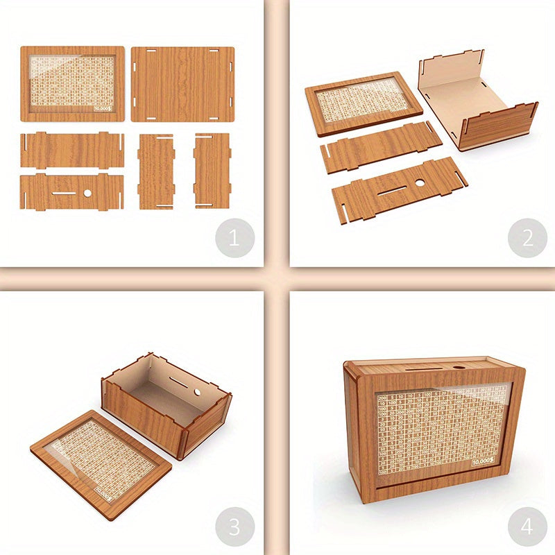 2 Sets - Wooden Savings Bank with Digital Counter, 7.87 X 5.7 Inches - Adult Savings Goal - Holds $10, 000 Coins - Ideal Gift for Friends - High Quality Wooden Savings Bank