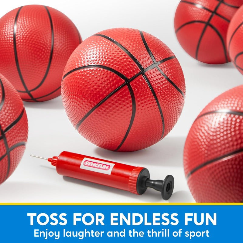 Set of 6 Small 5-Inch Rubber Basketballs with a Pump, Perfect for Mini Basketball Hoops And Indoor Pool Games, Ideal Sports Toys for Kids And Great for Easter Basket Fillers