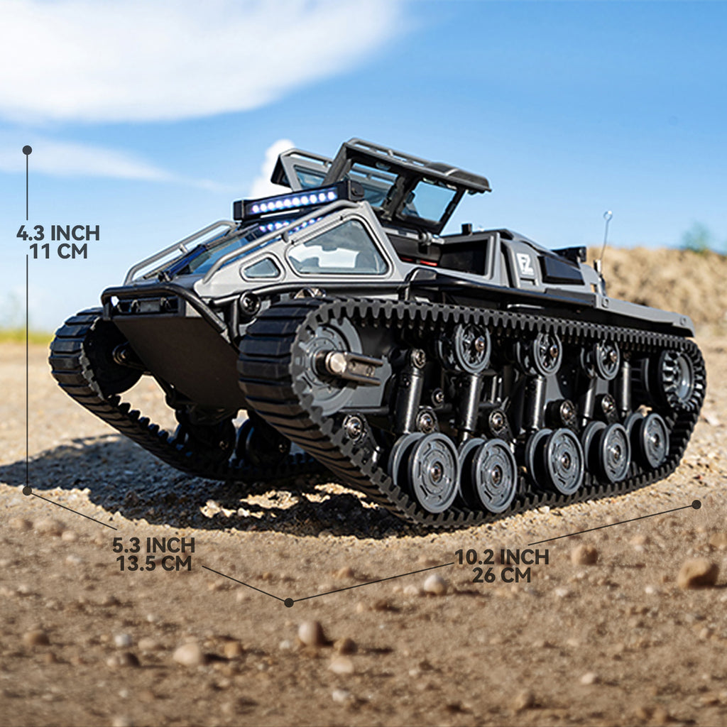 RC Tracked Tank With Full-Proportional Remote Control Car Powerful Offroad For All Terrains With Led Lights And Alloy Door Open Model Military War Car Vehicle Gift For Kids With 2 Batteries