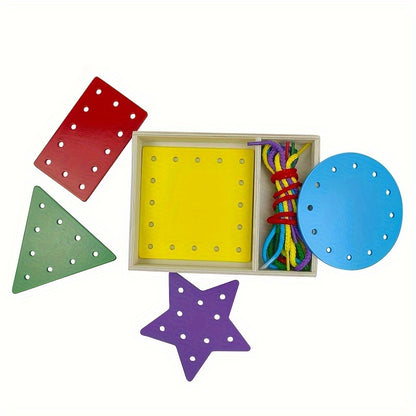 5-Pc Lacing Cards Wooden Lacing Shapes in a Box Wooden Threading Toys Fine Motor Skill Activity Toys Double-Sided Shape Panels